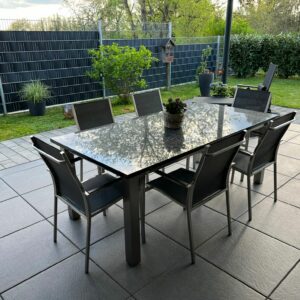 Edelstahltisch "Ehrenburg" mit 3 cm Granitplatte "BluePearl"